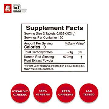 CheongKwanJang (New) Korean Red Ginseng Extract Tablet Energy Boost, Immune Support Pills for Men & Women, Natural Energy Supplements, Circulation, Brain Focus - 240 Count