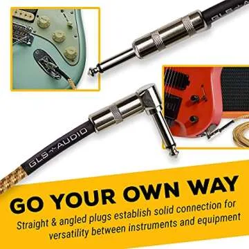 GLS Audio Instrument Cable - Amp Cord for Bass & Electric Guitar - Straight to Right Angle 1/4 Inch ...