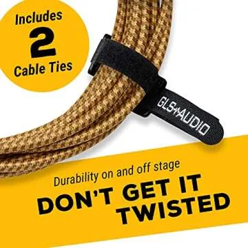 GLS Audio Instrument Cable - Amp Cord for Bass & Electric Guitar - Straight to Right Angle 1/4 Inch Instrument Cable - Brown/Yellow Braided Tweed, 10ft
