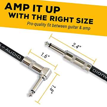 GLS Audio Instrument Cable - Amp Cord for Bass & Electric Guitar - Straight to Right Angle 1/4 Inch Instrument Cable - Brown/Yellow Braided Tweed, 10ft