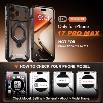 TONGATE for iPhone 17 Pro Max Case with 360° Spin Magnetic Stand, Compatible with MagSafe, Military...