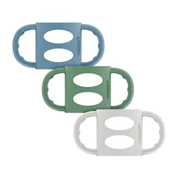 Dr. Brown’s Milestones 100% Silicone Baby Bottle Handles, Narrow, Blue, Green, Gray, 3 Pack, 4m+