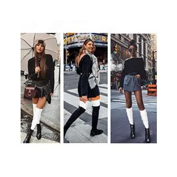 v28 Long Leg Warmer Women’s Men 80s Party Ribbed Knit Dance Sports (71 White)