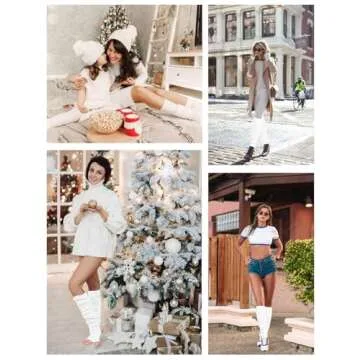 v28 Long Leg Warmer Women’s Men 80s Party Ribbed Knit Dance Sports (71 White)