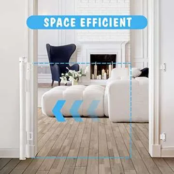 Cumbor Retractable Baby Gates, Mesh Dog Gate for The House, Baby Essentials Extends to 55" Wide, Wide Pet Gate 33" Tall, Long Child Safety Gates for Stairs, Doorways, Hallways, Indoor/Outdoor(White)