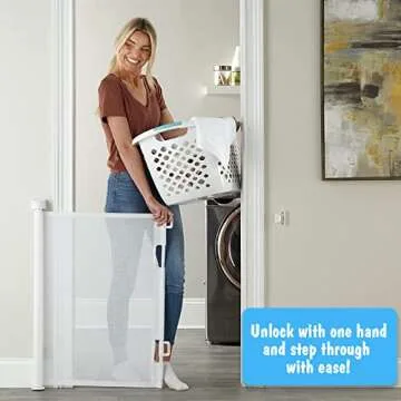 Cumbor Retractable Baby Gates, Mesh Dog Gate for The House, Baby Essentials Extends to 55" Wide, Wide Pet Gate 33" Tall, Long Child Safety Gates for Stairs, Doorways, Hallways, Indoor/Outdoor(White)