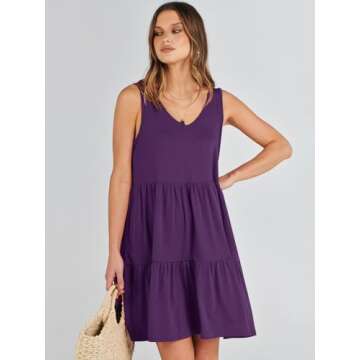 ANRABESS Womens Summer Casual Tank Dress Sleeveless V Neck T Shirt Sundress Flowy Tiered Swing Mini ...