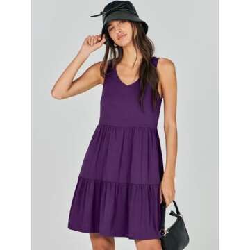 ANRABESS Womens Summer Casual Tank Dress Sleeveless V Neck T Shirt Sundress Flowy Tiered Swing Mini Beach Vacation Dresses Purple X-Large