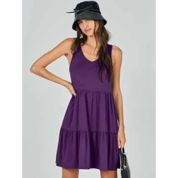 ANRABESS Womens Summer Casual Tank Dress Sleeveless V Neck T Shirt Sundress Flowy Tiered Swing Mini Beach Vacation Dresses Purple X-Large