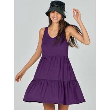 ANRABESS Womens Summer Casual Tank Dress Sleeveless V Neck T Shirt Sundress Flowy Tiered Swing Mini Beach Vacation Dresses Purple X-Large