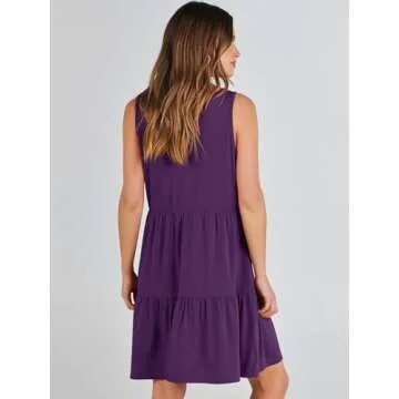 ANRABESS Womens Summer Casual Tank Dress Sleeveless V Neck T Shirt Sundress Flowy Tiered Swing Mini Beach Vacation Dresses Purple X-Large