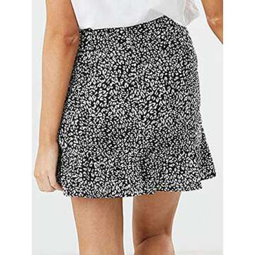 Women's High Waist Plaid Swing Ruffle Frill Mini Bodycon Skirt Gingham Dress (M, Animal Print)