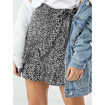 Women's High Waist Plaid Swing Ruffle Frill Mini Bodycon Skirt Gingham Dress (M, Animal Print)