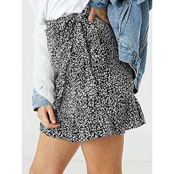 Women's High Waist Plaid Swing Ruffle Frill Mini Bodycon Skirt Gingham Dress (M, Animal Print)