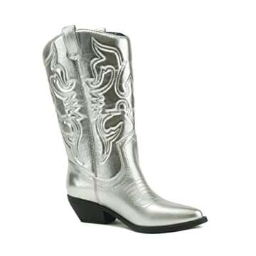 Soda Reno Cowboy Pointed Toe Knee High Boots - Silver Metallic