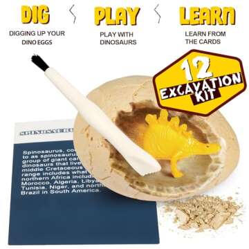 Dinosaur Eggs Excavation Dig Kit - Discover 12 Dino Eggs & Toys for Kids
