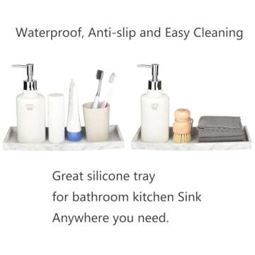 DNC Silicone Bathroom Tray for Counter, 2PC 7.9" Vanity Tray for Countertop, Kitchen Sink Soap Tray for Dish Holder Dispenser Toilet Tank Desk Organizer Marble White