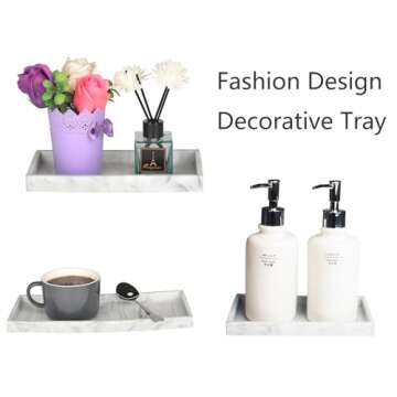 DNC Silicone Bathroom Tray for Counter, 2PC 7.9" Vanity Tray for Countertop, Kitchen Sink Soap Tray for Dish Holder Dispenser Toilet Tank Desk Organizer Marble White