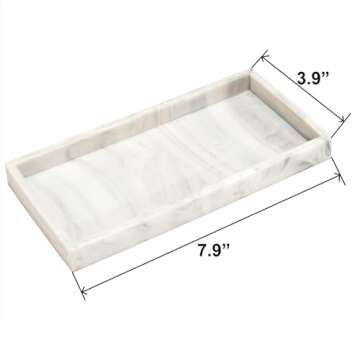 DNC Silicone Bathroom Tray for Counter, 2PC 7.9" Vanity Tray for Countertop, Kitchen Sink Soap Tray for Dish Holder Dispenser Toilet Tank Desk Organizer Marble White