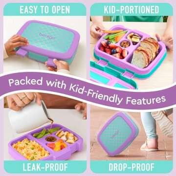 Bentgo Kids Prints Leak-Proof, 5-Compartment Bento-Style Kids Lunch Box - Ideal Portion Sizes for Ages 3-7, Durable, Drop-Proof, Dishwasher Safe, & Made with BPA-Free Materials (Mermaid Scales)