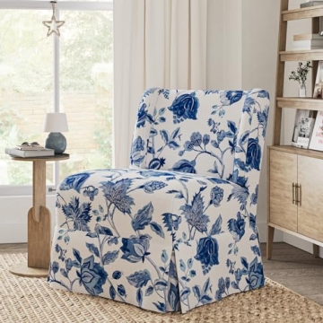 HULALA HOME Armless Accent Chair with Removable Floral Slipcover for Living Room Dining Room