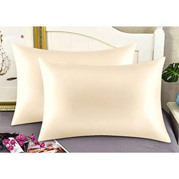 Jocoku 100% Mulberry Silk Pillowcases Set of 2 for Hair and Skin and Super Soft and Breathable Queen Size Nature Silk Pillowcases (Queen, Buff Beige)