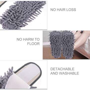 Grey Chenille Duster Mop Slippers Shoes Cover Fiber Washable Socks Household Cleaning Tools for Bathroom Office House Floor Polishing Cleaning Size