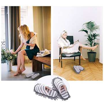 Grey Chenille Duster Mop Slippers Shoes Cover Fiber Washable Socks Household Cleaning Tools for Bathroom Office House Floor Polishing Cleaning Size