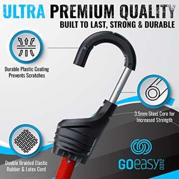 GOEASY0312 Bungee Cords Heavy Duty Outdoor - 30 PCS Bungee Cords with Hooks Assorted Sizes in Carry Bag, 10", 18", 24", 32", 40" Bungee Cords with Hooks & 8" Canopy, Bungee Balls, Tarp Clips