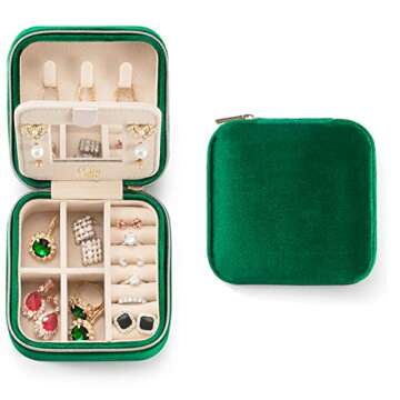 ZPROW Green 1pcs+NavyBlue 1pcs, Plush Velvet Travel Jewelry Case, Travel Jewelry Organizer, Jewelry Travel Case, Travel Jewelry Box, Small Jewelry Case for Women, Earring Organizer with Mirror