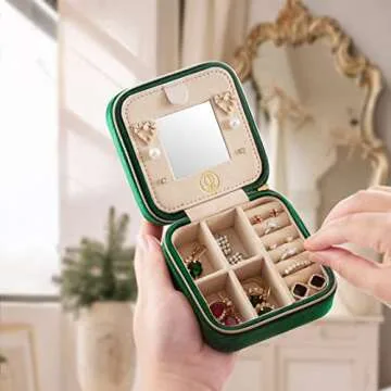 ZPROW Green 1pcs+NavyBlue 1pcs, Plush Velvet Travel Jewelry Case, Travel Jewelry Organizer, Jewelry Travel Case, Travel Jewelry Box, Small Jewelry Case for Women, Earring Organizer with Mirror