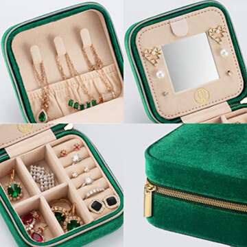 ZPROW Green 1pcs+NavyBlue 1pcs, Plush Velvet Travel Jewelry Case, Travel Jewelry Organizer, Jewelry Travel Case, Travel Jewelry Box, Small Jewelry Case for Women, Earring Organizer with Mirror