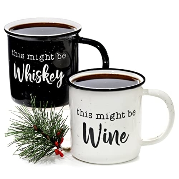 Humorous Couple's Coffee Mug Set - This Might Be Whiskey or Wine