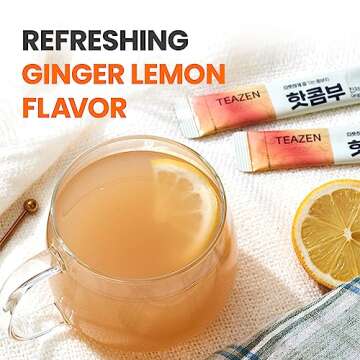 TEAZEN Lemon Ginger Hot Kombucha Tea - Refreshing Probiotics & Blends