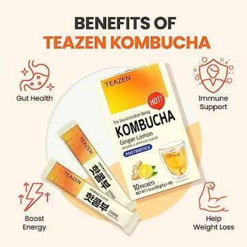 TEAZEN Lemon Ginger Hot Kombucha Tea, Probiotics & Hydration Drink