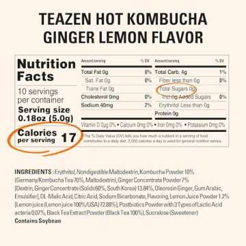 TEAZEN Lemon Ginger Hot Kombucha Tea, Probiotics & Hydration Drink