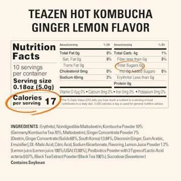 TEAZEN Lemon Ginger Hot Kombucha Tea, Probiotics & Hydration Drink