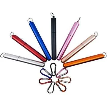 Luxe Hydration Telescopic Metal Straw – Reusable, Portable, Collapsible [Rainbow] Stainless Steel Drinking Straw with Aluminum Key Chain Case and Cleaning Brush for Travel (Rose Gold)