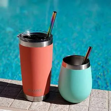 Luxe Hydration Telescopic Metal Straw – Reusable, Portable, Collapsible [Rainbow] Stainless Steel Drinking Straw with Aluminum Key Chain Case and Cleaning Brush for Travel (Rose Gold)