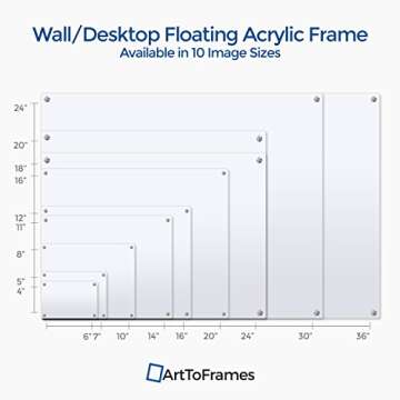 ArtToFrames Floating Acrylic Frame for Pictures Up to 8.5x11 inches (Full Frame is 12.5x15) with Gold Standoff Wall Mount Hardware, Acrylic-109-8.5x11-71