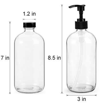Yarlung 4 Pack 16 Oz Glass Pump Bottles, Clear Refillable Containers Glass Soap Dispenser for Essent...