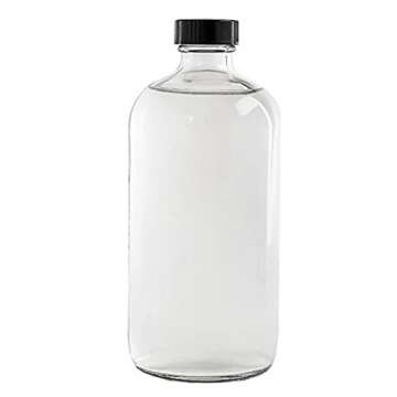 Yarlung 4 Pack 16 Oz Glass Pump Bottles, Clear Refillable Containers Glass Soap Dispenser for Essential Oils, Lotions, Cleaning Products, 4 Black Caps 6 Labels