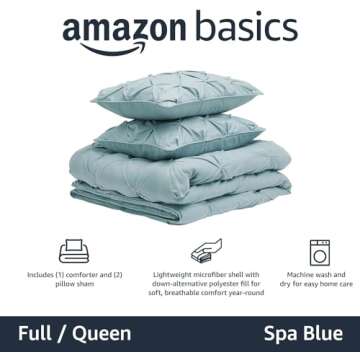 Amazon Basics Queen Size Comforter Sets, All-Season Down-Alternative 3-Piece Bedding Set, Pinch Plea...