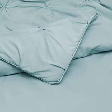 Amazon Basics Queen Size Comforter Sets, All-Season Down-Alternative 3-Piece Bedding Set, Pinch Pleat With Piped Edges Design, Full/Queen Size, Spa Blue