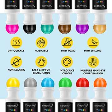 Magicfly Washable Dot Markers, 12 Colors Bingo Daubers with Free Dot Coloring Book, Non-Toxic Water-Based Dab Markers, Dauber Markers