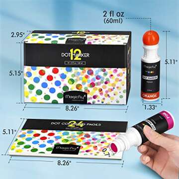 Magicfly Washable Dot Markers, 12 Colors Bingo Daubers with Free Dot Coloring Book, Non-Toxic Water-Based Dab Markers, Dauber Markers