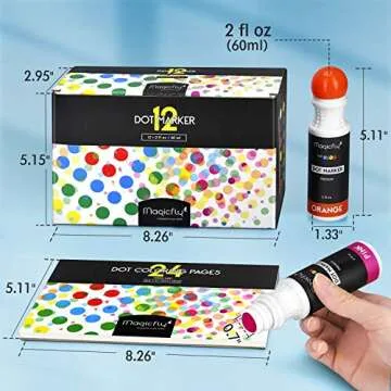 Magicfly Washable Dot Markers, 12 Colors Bingo Daubers with Free Dot Coloring Book, Non-Toxic Water-Based Dab Markers, Dauber Markers