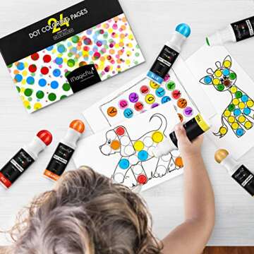 Magicfly Washable Dot Markers, 12 Colors Bingo Daubers with Free Dot Coloring Book, Non-Toxic Water-Based Dab Markers, Dauber Markers