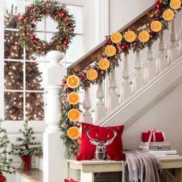Christmas Decorations, 10ft Dried Orange Slice Christmas Garland, Rustic Orange Garland for Mantle Front Door Fireplace Home Wall Doorway Window Christmas Tree Porch Farmhouse Indoor Decor