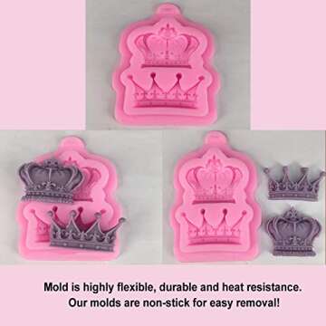 SIMUR 4 Pack Crown Fondant Candy Silicone Molds Bows Crown Heart Mold for Sugarcraft, Cake Decoration, Cupcake Topper, Chocolate, Pastry, Cookie Decor, Jewelry, Clay, Epoxy Resin, Crafting Projects
